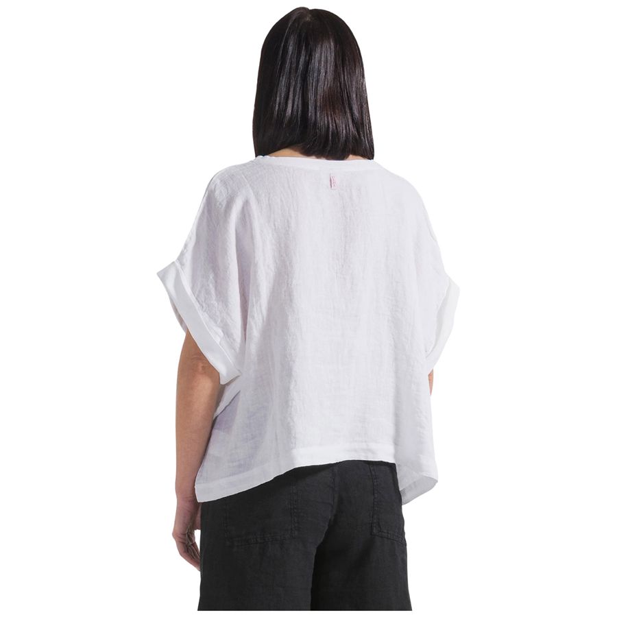 T-shirt a maniche corte top ampio in lino bianco da donna Deha | D4259010001